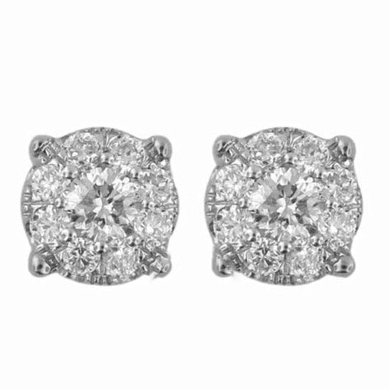 Original Diamond Muse 0.25 cttw 18KT White Gold Round Cut Diamond Cluster Stud Earrings for Women