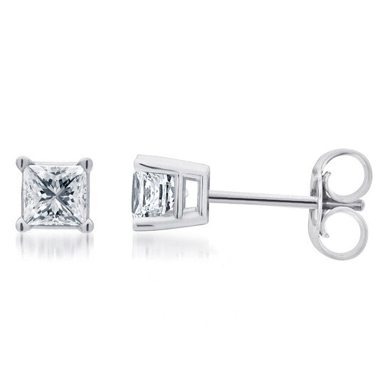 Original Diamond Muse 0.50 cttw 10KT White Gold Princess Cut Diamond Stud Earrings for Women