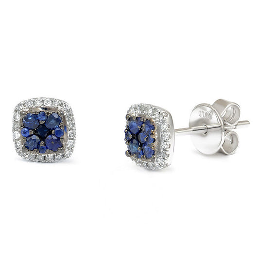 Original Diamond Muse 0.50 cttw 14KT White Gold Cushion Frame Sapphire Gemstone Diamond Stud Earrings for Women