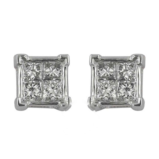 Original Diamond Muse 0.75 cttw 14KT White Gold Princess Cut Diamond Stud Earrings for Women