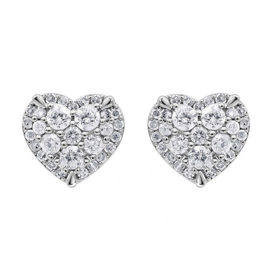 Original Diamond Muse 1.00 cttw 14KT White Gold Round Cut Diamond Heart Stud Earrings for Women