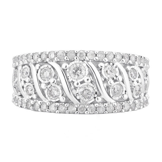 Original DiamondMuse 1.00 cttw Diamond Broad Band Anniversary Ring in Sterling Silver (I-J, I2-I3)