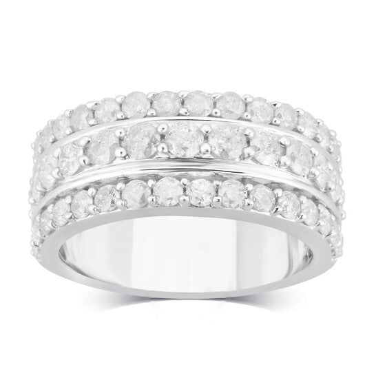 Original DiamondMuse 2.00 cttw Diamond Three Row Anniversary Ring in Sterling Silver(I-J, 2-I3)