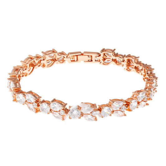 Original Elegant Confetti Women's 18K Rose Gold Plated CZ Simulated Diamond Cluster Statement Bracelet