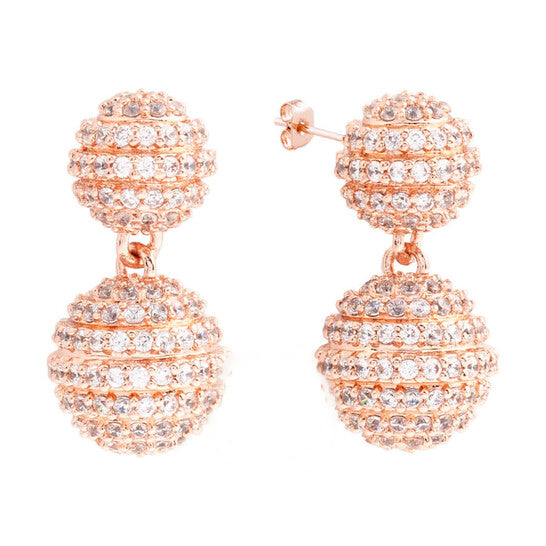 Original Elegant Confetti Women's 18K Rose Gold Plated CZ Simulated Diamond Pave Ball Drop Statement Earrings