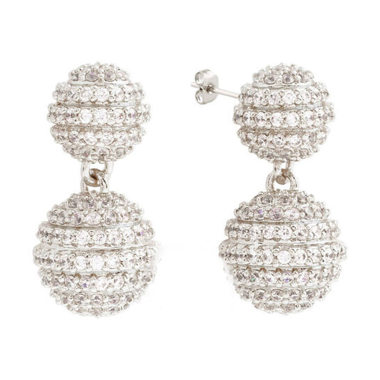 Original Elegant Confetti Women's 18K White Gold Plated CZ Simulated Diamond Pave Ball Drop Statement Earrings