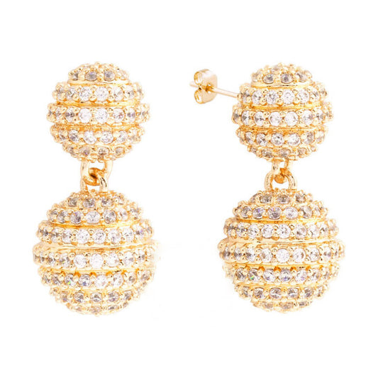 Original Elegant Confetti Women's 18K Yellow Gold Plated CZ Simulated Diamond Pave Ball Drop Statement Earrings