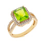 Original Elegant Confetti Women's 18K Yellow Gold Plated Light Green CZ Simulated Cushion Diamond Halo Statement Cocktail Ring