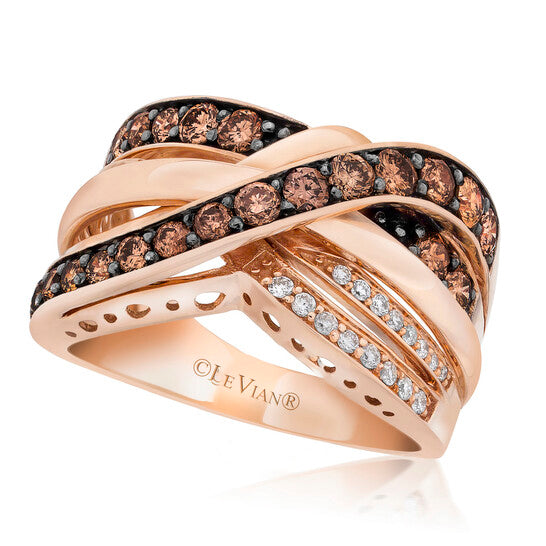 Original Grand Sample Sale Ring Chocolate Diamonds, Vanilla Diamonds set in 14K Strawberry Gold Ring Size 7 KJR601BDIA