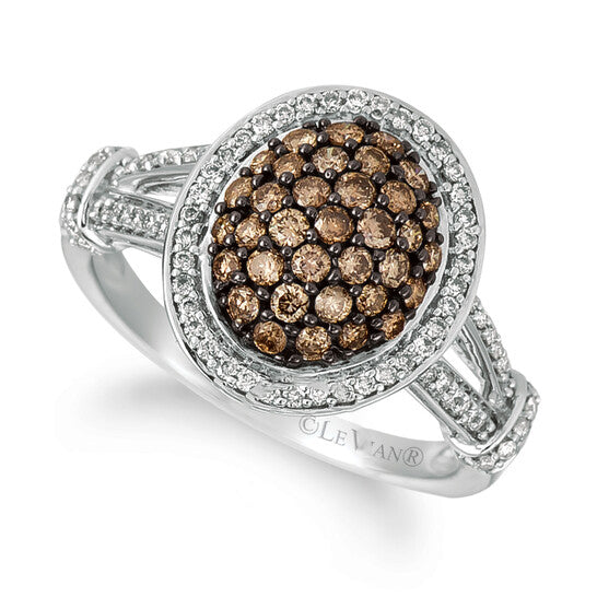 Original Grand Sample Sale Ring Chocolate Diamonds, Vanilla Diamonds set in 14K Vanilla Gold Ring Size 7 34433