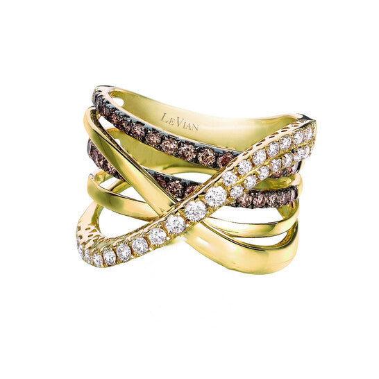 Original Grand Sample Sale Ring Vanilla Diamonds, Chocolate Diamonds set in 14K Honey Gold Ring Size 7 29698