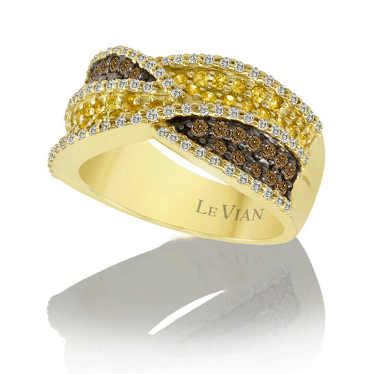 Original Grand Sample Sale Ring Yellow Sapphire, Chocolate Diamonds, Vanilla Diamonds set in 14K Honey Gold Ring Size 7 R1973Y/DB