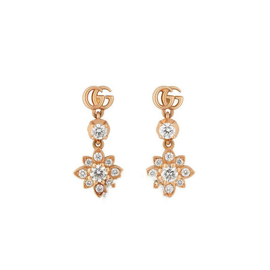 Original Gucci Flora Rose Gold Drop Earrings with diamonds 0.29ct