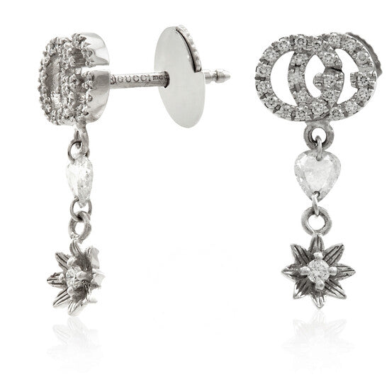 Original Gucci Ladies Flower And Double G Earrings With Diamonds