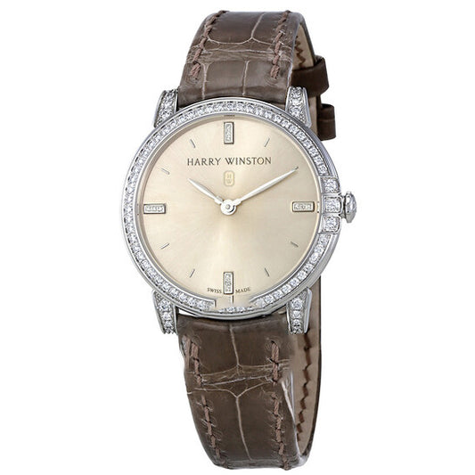 Original Harry Winston Midnight Silver Dial 18kt White Gold Diamond Satin Ladies Watch MIDQHM32WW002