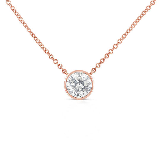 Original Haus of Brilliance 10K Rose Gold 1/10ct. TDW Solitaire Diamond Pendant Necklace(H-I,SI2-I1)