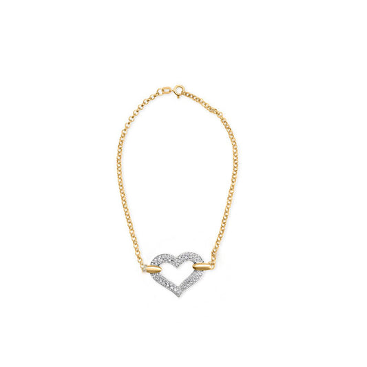 Original Haus of Brilliance 10K Two Tone Gold 1/4 Cttw Diamond Encrusted Heart Charm 7" Bracelet (H-I Color, I1-I2 Clarity)