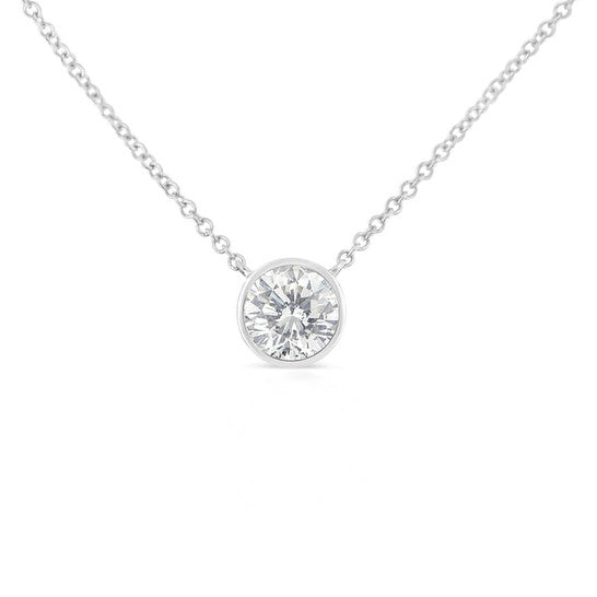 Original Haus of Brilliance 10K White Gold 1/10ct. TDW Solitaire Diamond Pendant Necklace (H-I,SI2-I1)