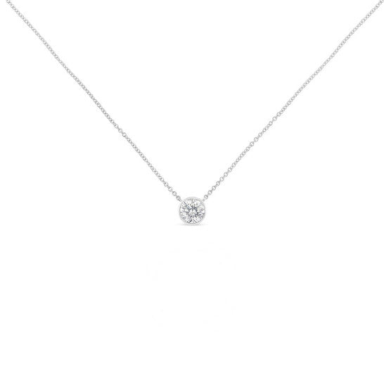 Original Haus of Brilliance 10K White Gold 1/10ct. TDW Solitaire Diamond Pendant Necklace (H-I,SI2-I1)