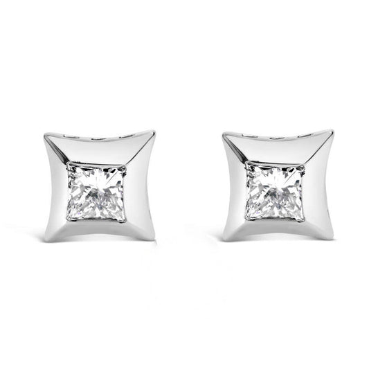 Original Haus of Brilliance 10K White Gold 1/2 Cttw Invisible Set Princess-Cut Diamond Stud Earrings (H-I Color, SI2-I1 Clarity)