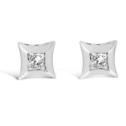 Original Haus of Brilliance 10K White Gold 1/5 Cttw Invisible Set Princess-Cut Diamond Stud Earrings (H-I Color, SI2-I1 Clarity)