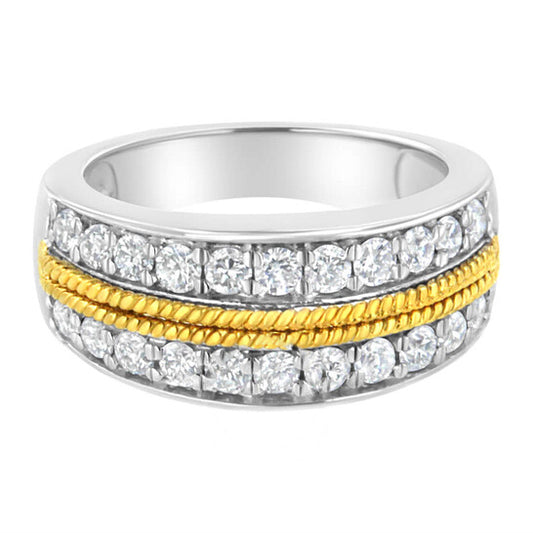 Original Haus of Brilliance 10k Yellow and White Gold Plated Sterling Silver 1 cttw Lab-Grown Diamond 2 Row Band Ring (F-G Color, VS2-SI1 Clarity)