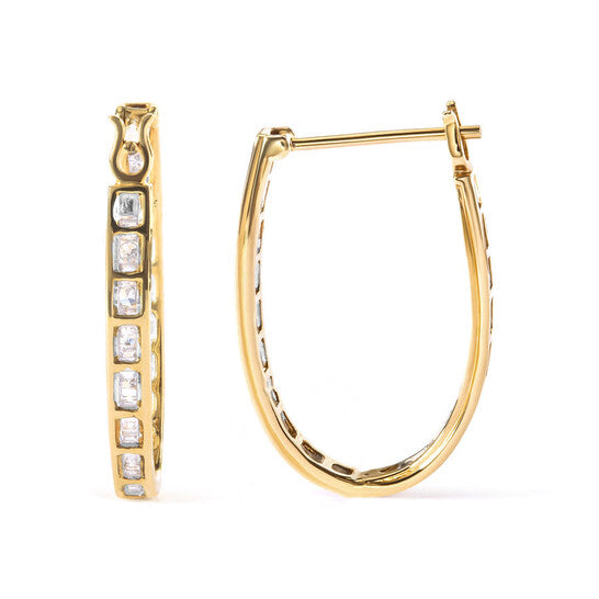 Original Haus of Brilliance 10K Yellow Gold 1.00 Cttw Round and Baguette-Cut Diamond U-Hoop Earrings (H-I Color, SI2-I1 Clarity)