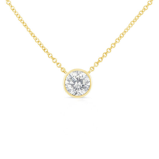 Original Haus of Brilliance 10K Yellow Gold 1/10ct. TDW Solitaire Diamond Pendant Necklace(H-I,SI2-I1)