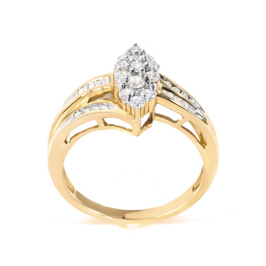 Original Haus of Brilliance 10K Yellow Gold 1/2 Cttw Pear Cluster and Channel Set Diamond Ring (H-I Color, I1-I2 Clarity)