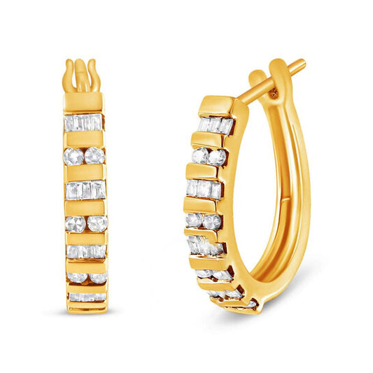 Original Haus of Brilliance 10K Yellow Gold 1/2 Cttw Round and Baguette-Cut Diamond Hoop Earrings (I-J Color, I2-I3 Clarity)