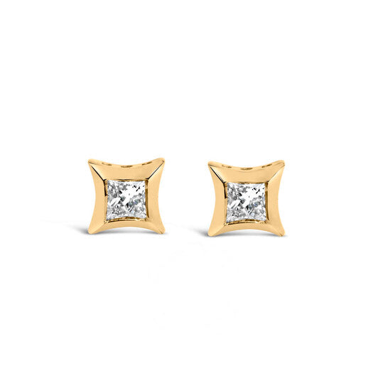 Original Haus of Brilliance 10K Yellow Gold 1/5 Cttw Invisible Set Princess-Cut Diamond Stud Earrings (H-I Color, SI2-I1 Clarity)