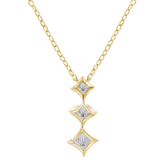 Original Haus of Brilliance 10K Yellow Gold 1/5 Cttw Princess Cut Diamond 3 Stone Drop 18" Pendant Necklace (H-I Color, SI2-I1 Clarity)