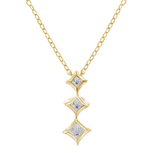 Original Haus of Brilliance 10K Yellow Gold 1/5 Cttw Princess Cut Diamond 3 Stone Drop 18" Pendant Necklace (H-I Color, SI2-I1 Clarity)