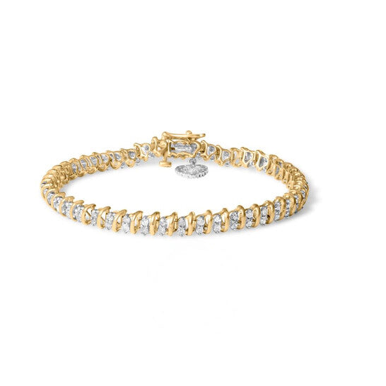 Original Haus of Brilliance 10K Yellow Gold 2.0 Cttw Diamond 2 Row Link and Heart Charm 7" Link Bracelet (I-J Color, I3 Clarity)