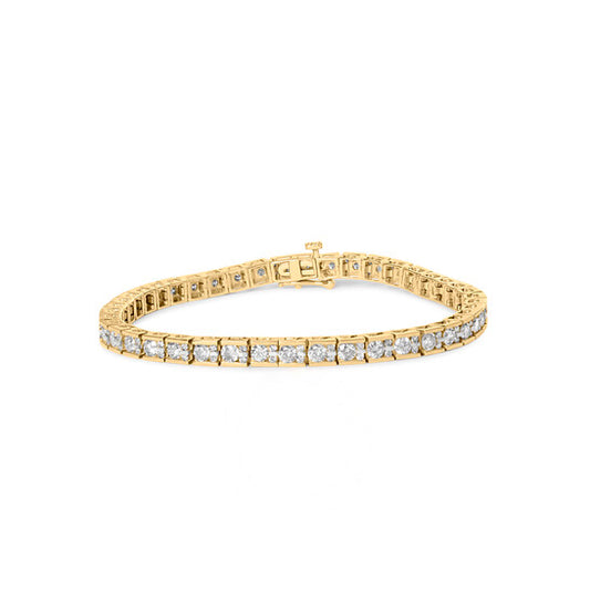 Original Haus of Brilliance 10K Yellow Gold 4.00 Cttw Channel Set Round Diamond Tennis 7" Bracelet (J-K Color, I1-I2 Clarity)