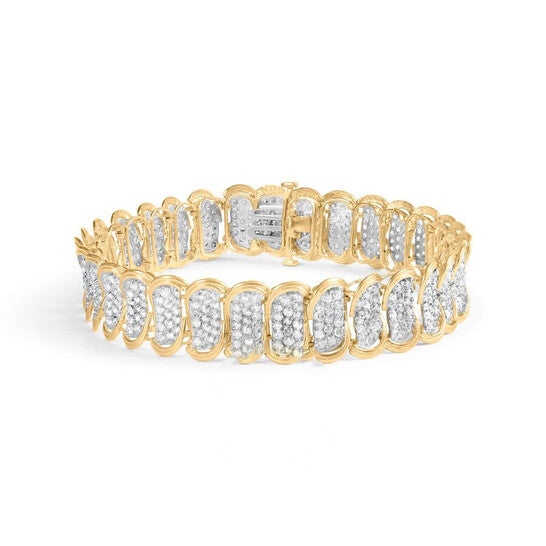 Original Haus of Brilliance 10k Yellow Gold 5.00 Cttw Diamond Oval Banded Link Bracelet (I-J Color, I1-I2 Clarity) - 7" Inches