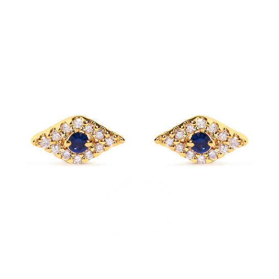 Original Haus of Brilliance 10K Yellow Gold Blue Sapphire and Diamond Accent Evil Eye Stud Earring (H-I Color, I1-I2 Clarity)