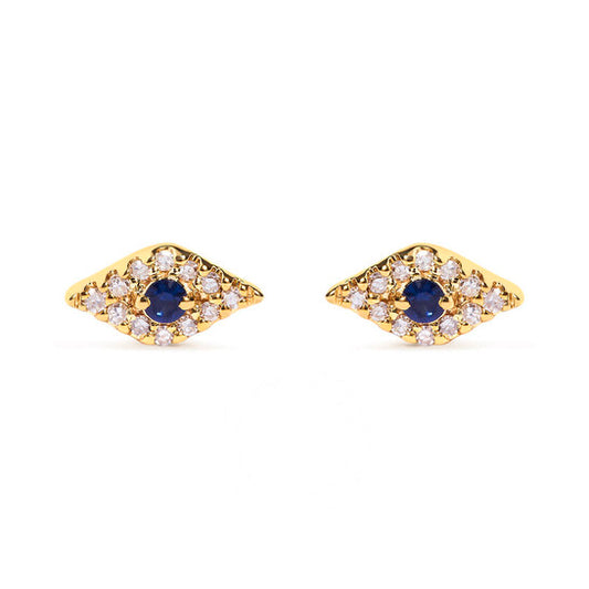 Original Haus of Brilliance 10K Yellow Gold Blue Sapphire and Diamond Accent Evil Eye Stud Earring (H-I Color, I1-I2 Clarity)