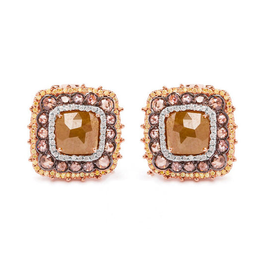 Original Haus of Brilliance 14K Rose Gold 6.00 Cttw Fancy Diamond Cushion Shaped Triple Halo Stud Earrings (Fancy Color, I2-I3 Clarity)