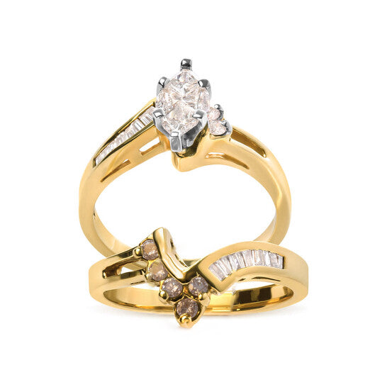 Original Haus of Brilliance 14K Two Tone 3/4 Cttw Diamond Engagement Ring Set (H-I Color, SI1-SI2 Clarity)