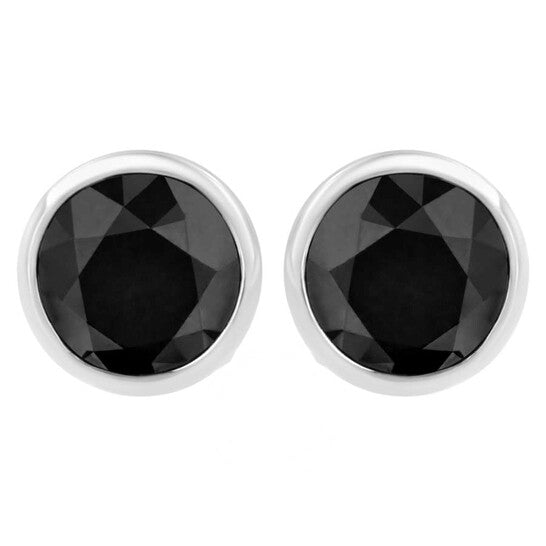 Original Haus of Brilliance 14K White 3 cttw Black Diamond Screw-Back Classic Bezel Solitaire Stud Earrings (Color-Enhanced, I2-I3)