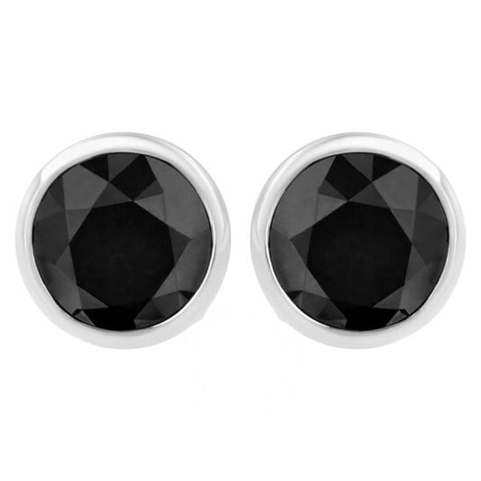 Original Haus of Brilliance 14K White 3 cttw Black Diamond Screw-Back Classic Bezel Solitaire Stud Earrings (Color-Enhanced, I2-I3)