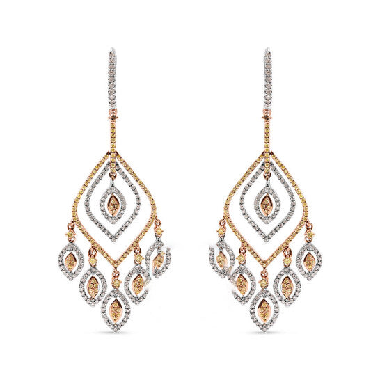 Original Haus of Brilliance 14K White and Rose Gold 2 1/2 Cttw Diamond Curved Rhombus Shape Drop and Chandelier Style Dangle Earring (J-K Color, I2-I3 Clarity)