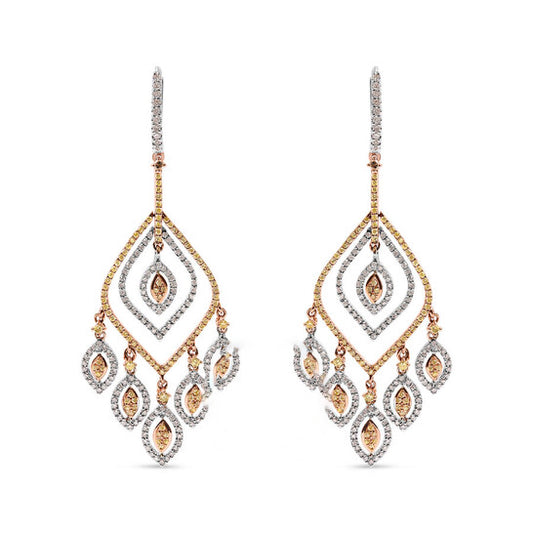 Original Haus of Brilliance 14K White and Rose Gold 2 1/2 Cttw Diamond Curved Rhombus Shape Drop and Chandelier Style Dangle Earring (J-K Color, I2-I3 Clarity)