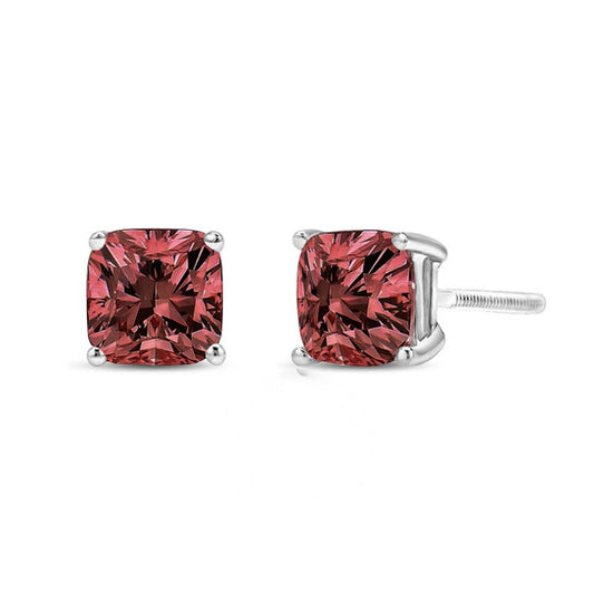 Original Haus of Brilliance 14K White Gold 1 1/2 Cttw Lab Grown Pink Cushion 4-Prong Set Classic Diamond Solitaire Stud Earrings (Pink Color, VS1-VS2 Clarity)