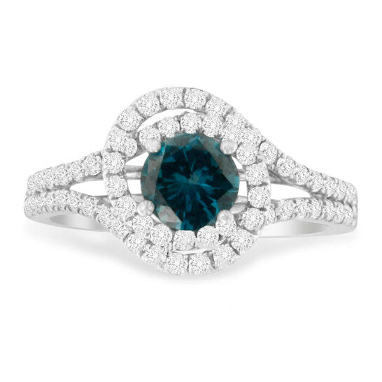 Original Haus of Brilliance 14k White Gold 1 1/3 ct TDW Treated Blue Diamond Engagement Ring (Blue, SI2-I1)