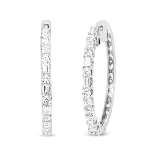 Original Haus of Brilliance 14K White Gold 1 3/4 Cttw Round and Baguette Diamond Hoop Earrings - (H-I Color, SI2-I1 Clarity)