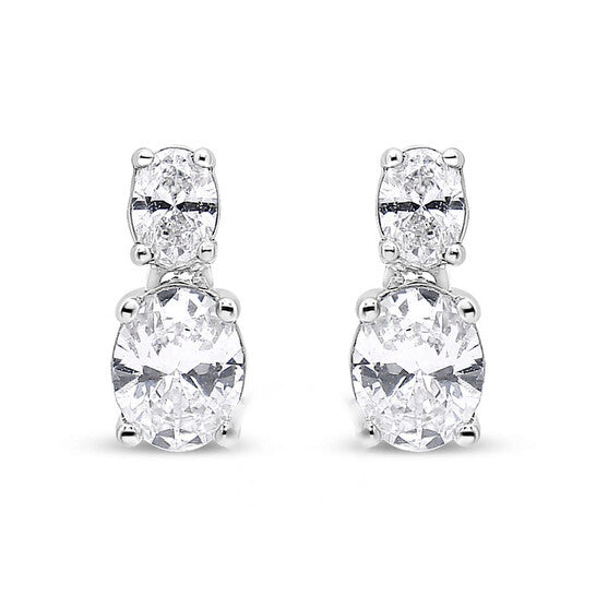 Original Haus of Brilliance 14K White Gold 1.0 Cttw Oval Lab Grown Diamond 2 Stone Drop and Dangle Stud Earrings (G-H Color, VS2-SI1 Clarity)