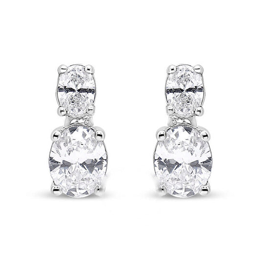 Original Haus of Brilliance 14K White Gold 1.0 Cttw Oval Lab Grown Diamond 2 Stone Drop and Dangle Stud Earrings (G-H Color, VS2-SI1 Clarity)