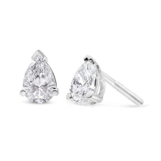 Original Haus of Brilliance 14K White Gold 1.0 Cttw Pear Shape Solitaire Lab Grown Diamond Stud Earrings (F-G Color, VS2-SI1 Clarity)